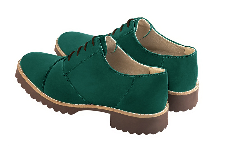 Emerald green women's casual lace-up shoes. Round toe. Flat rubber soles. Rear view - Florence KOOIJMAN